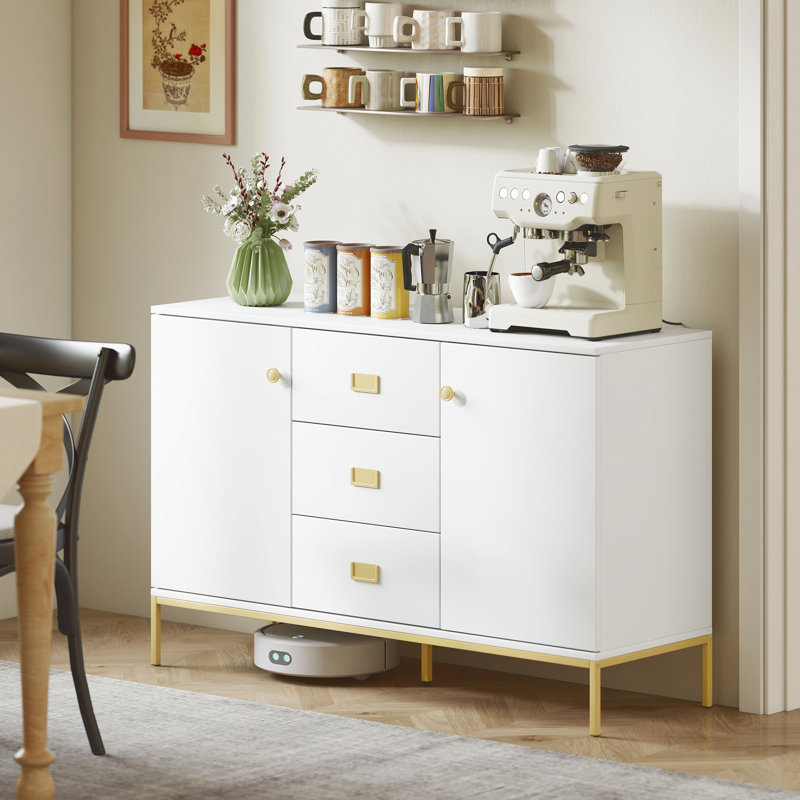 2 Door 3 Drawer Sideboard White and Gold