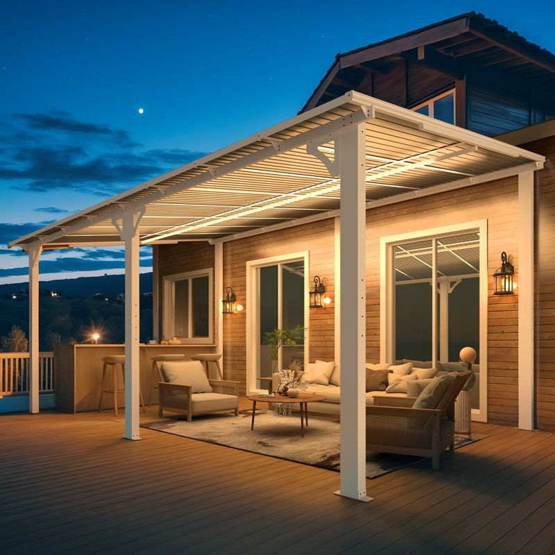 Aluminum Pergola with Canopy, White, 16 ft x 10 ft