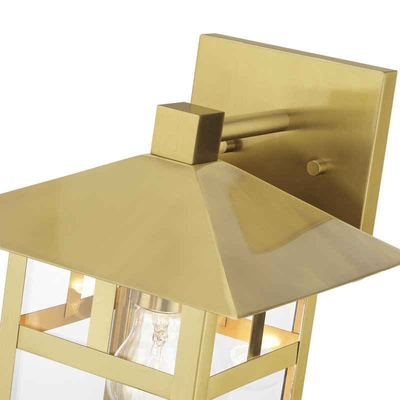 Grande lanterne murale d'extérieur 1 lumière en or satiné avec verre transparent, Noir texturé