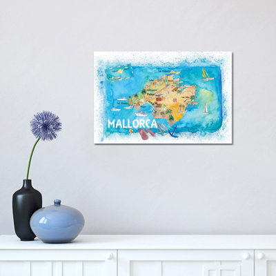 Mallorca Spain Illustrated Map With Landmarks And Highlights by Markus & Martina Bleichner - Painting on Canvas