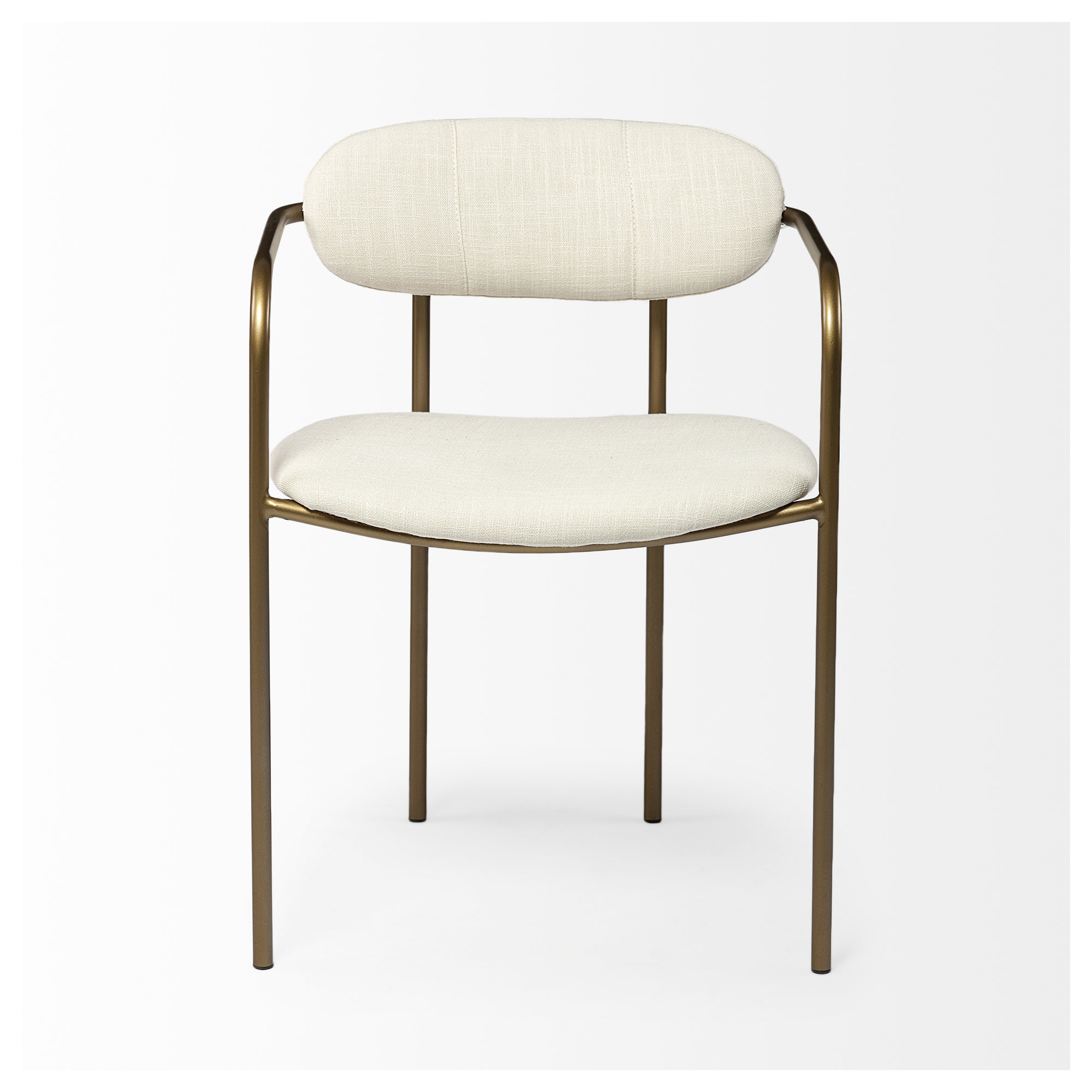 Belarus Upholstered Ladder Back Arm Chair, Beige, Gold