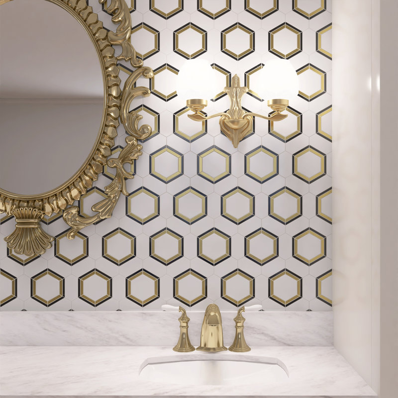 Natural Dorato 12.05 in. x 11.26 in. Basketweave Polished Marble Mosaic Tile