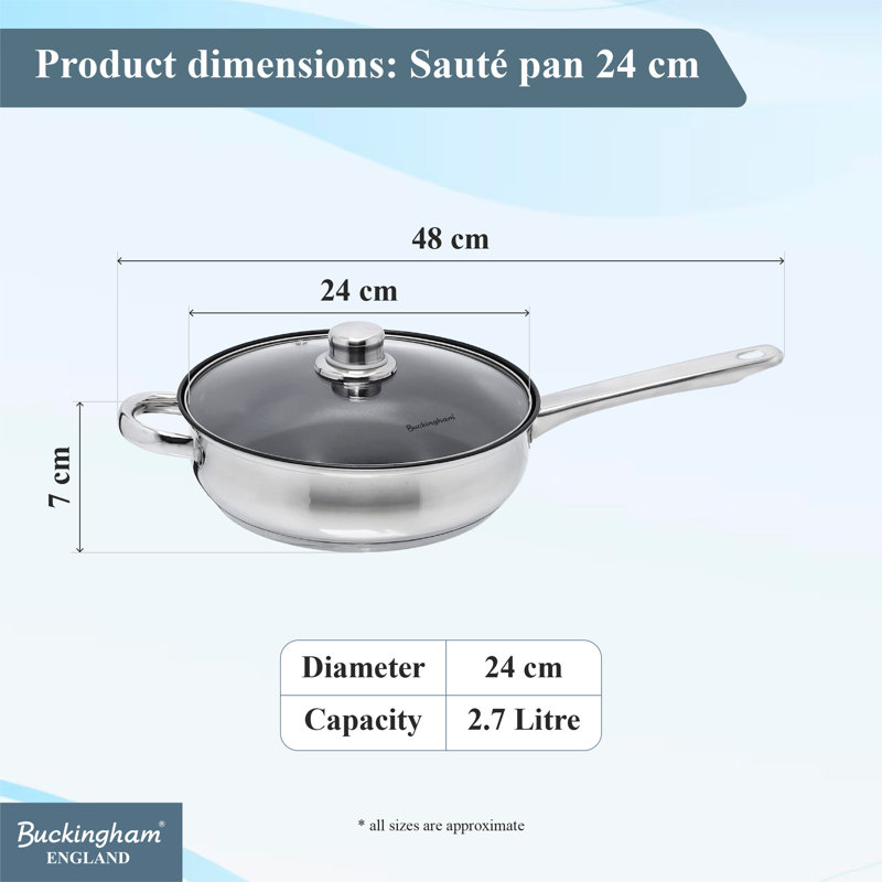 Buckingham Deep Induction Sauté Pan Stainless Steel, 9.5cm H x 48cm W x 24cm D