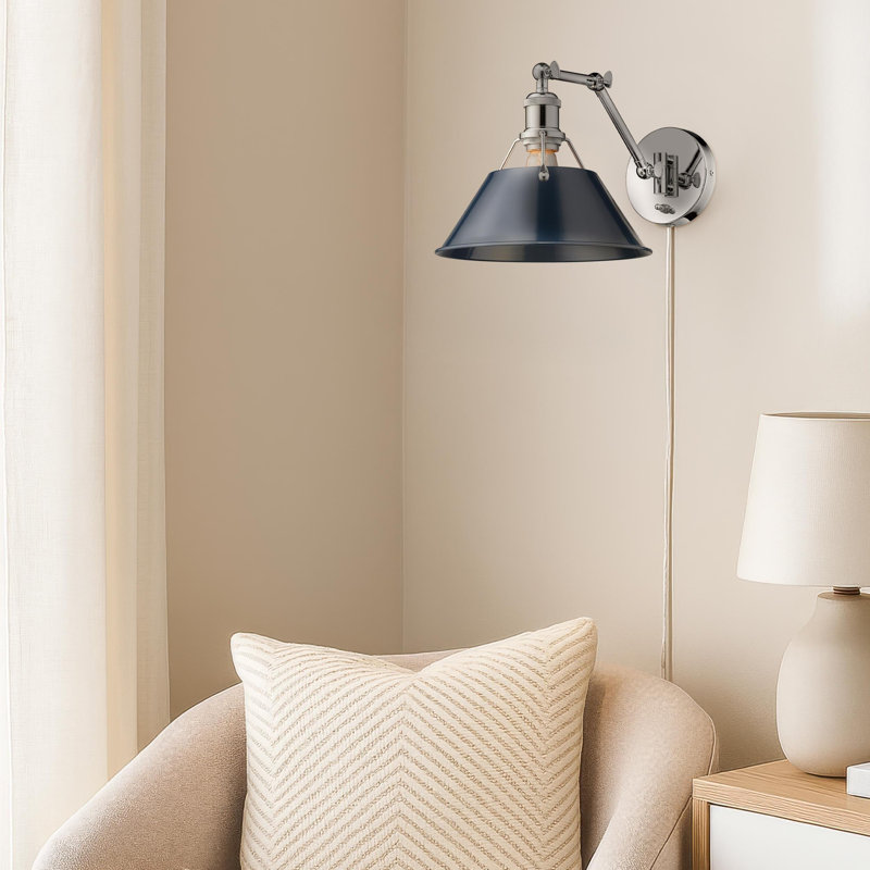 Chrome and Navy Blue Articulating Wall Sconce