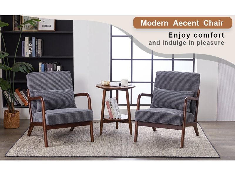 Chaise d'appoint Mid-Century, fauteuil de lecture rembourré avec structure en bois massif