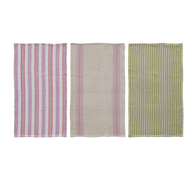 3-Piece Cotton Waffle Weave Tea Towel With Stripes