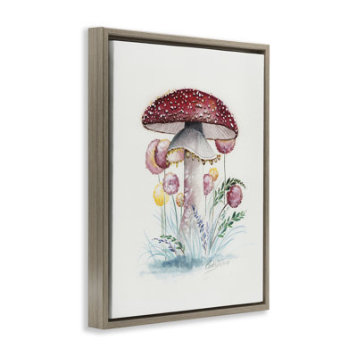 Cadre flottant rouge avec champignon biologique, design par Cady