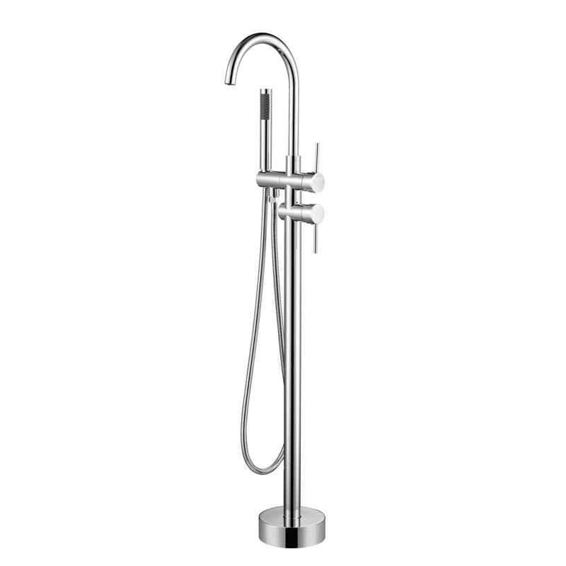 Robinet de baignoire à fixation sur plancher à poignée simple avec douche à main