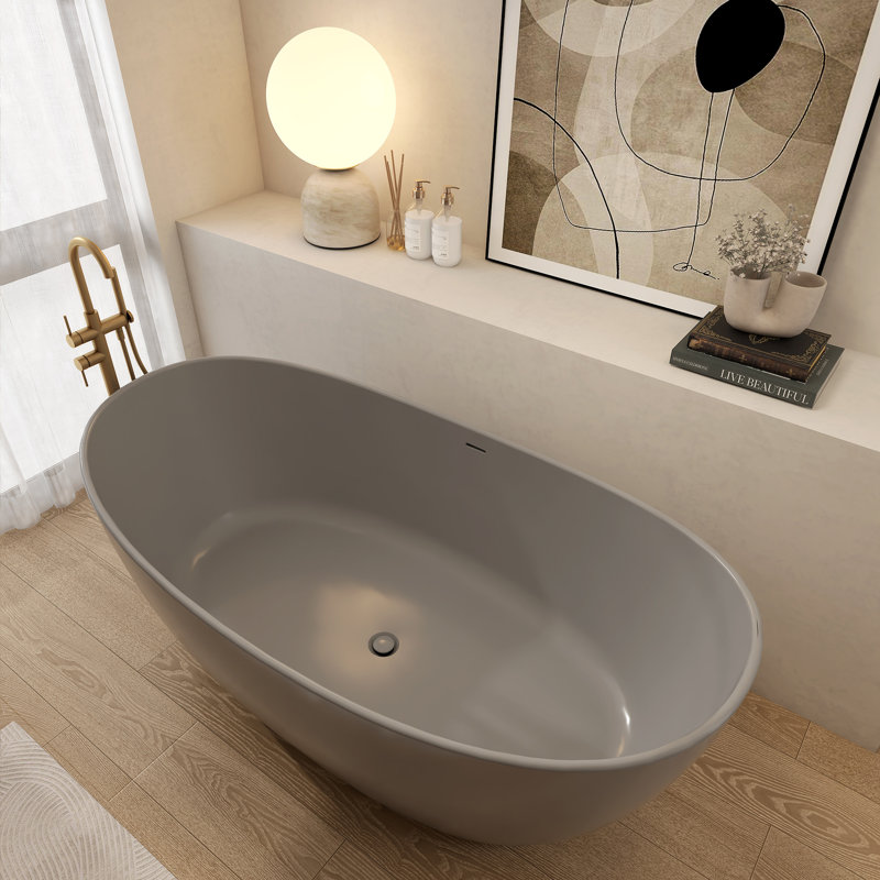Baignoire de trempage autoportante 64,96 po, Gris clair