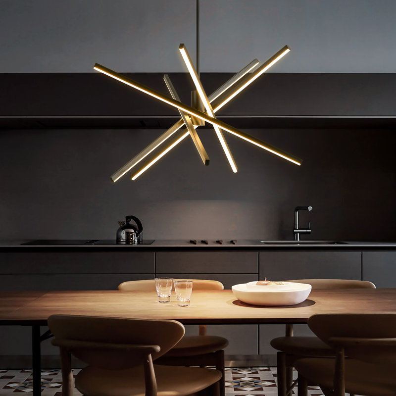 Burcker Aluminum Dimmable LED Modern Linear Chandelier, Black, 13" H x 31.5" W x 31.5" D