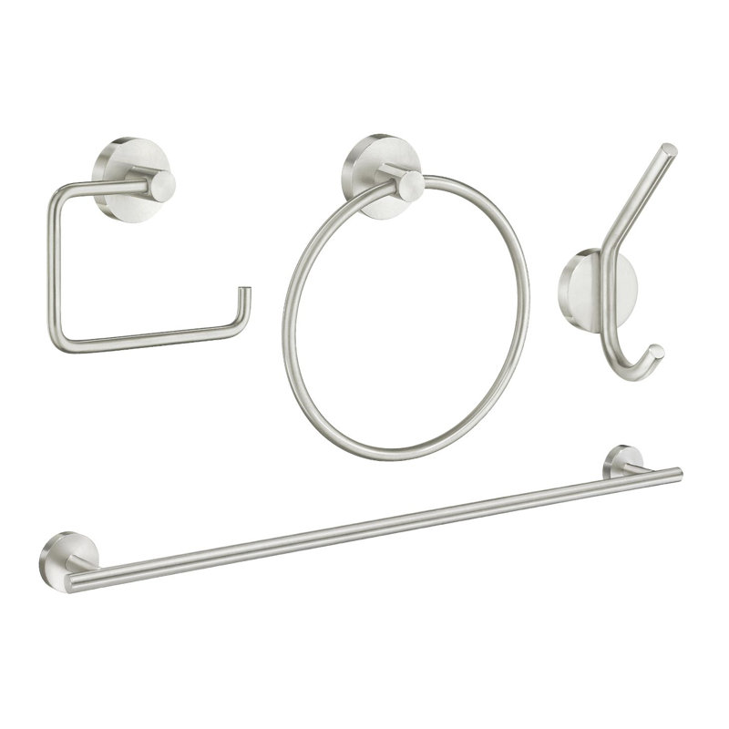 Ensemble de quincaillerie de salle de bain suédoise en nickel brossé 4 pièces, Nickel brossé