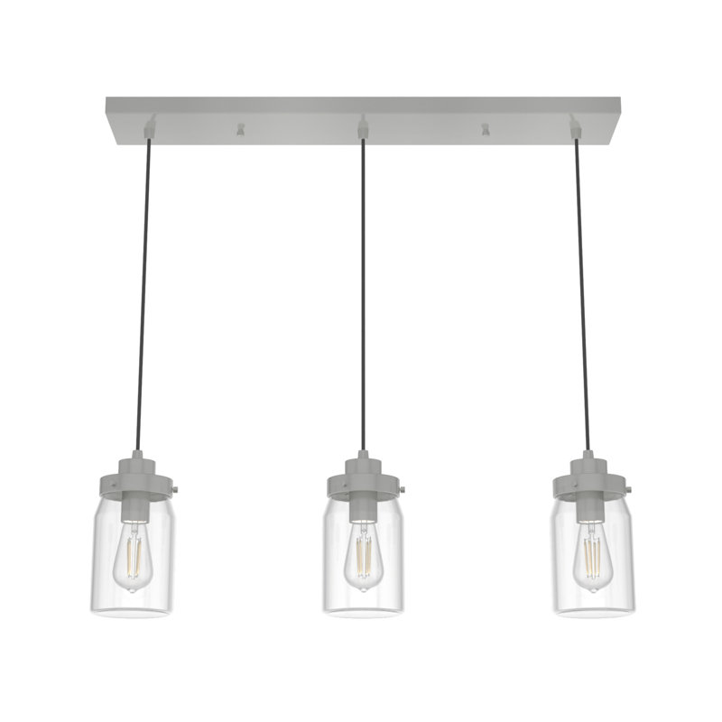 Luminaire suspendu linéaire à 3 lumières pour îlot de cuisine Devon Park, Nickel brossé