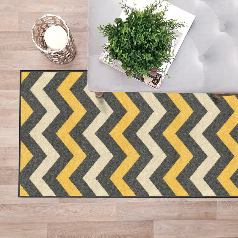 Tapis gris/jaune crocheté Weller, Tapis de couloir 1 pi 10 po x 4 pi