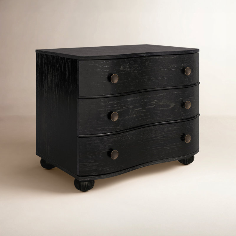 Tariel 32'' W Solid Wood Nightstand, Distressed Black