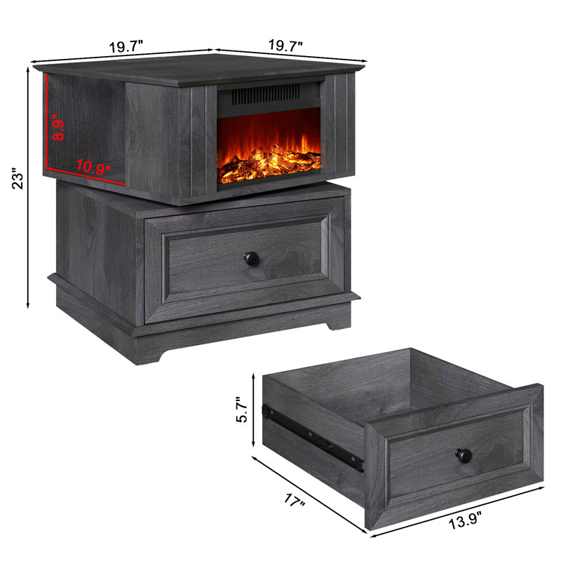 Aldama 23" Tall Rotating End Tables with Storage Drawer and Built-in Outlets, Dark Gray