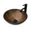 Lavabo vasque ovale artistique en verre trempé ambré, motif unique de plumes dorées, bonde escamotable, fixation au-dessus du comptoir, l 5,83 po de hauteur
