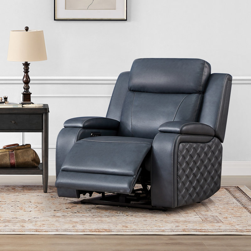 Fauteuil inclinable électrique 36,2 po à deux moteurs avec revêtement en cuir véritable de qualité supérieure, Marine