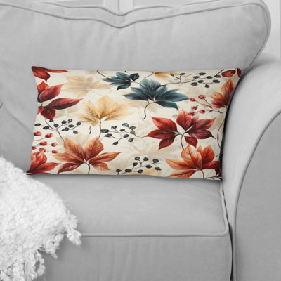 Red And Blue Autumn Flowers Garden - Floral Polyester Pillow