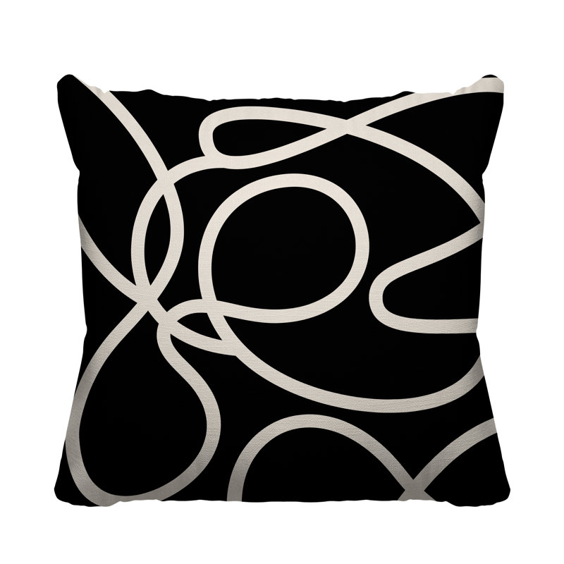 Abstract Outdoor Reversible Throw Pillow, 15" x 15", Black, Square