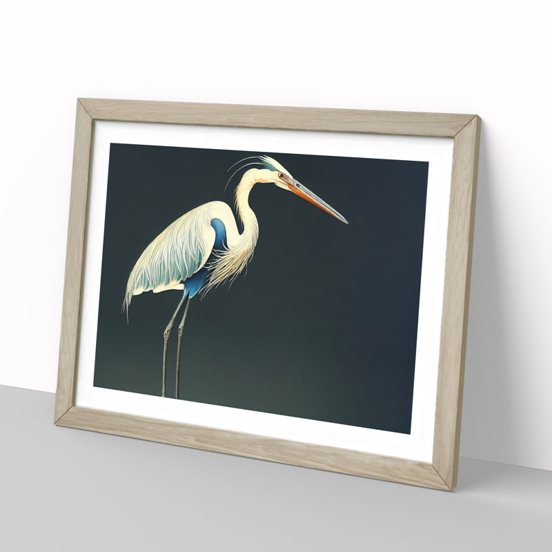 Heron Bird Vol.3 - Single Picture Frame Print, 46cm H x 64cm W x 2cm D, Oak