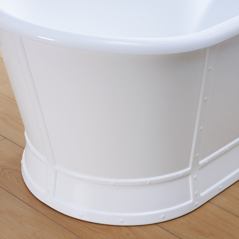 66'' W,69 GALLONS Freestanding Acrylic Soaking  Bathtub With Drain And Overflow Holes