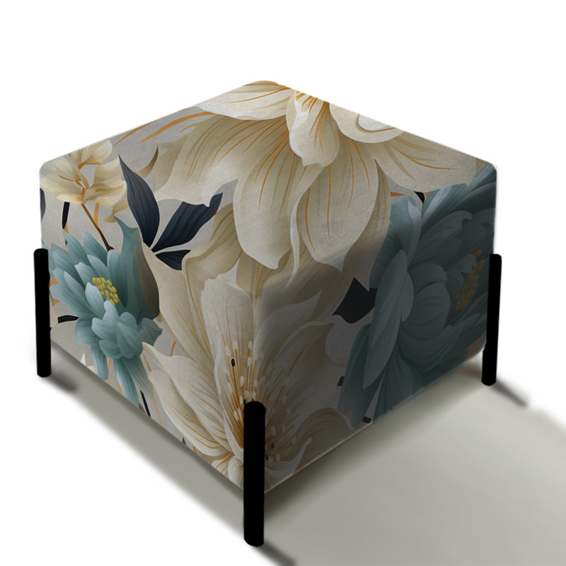 Beige et gris fleur sérénité motif bohème - Repose-pieds floral carré