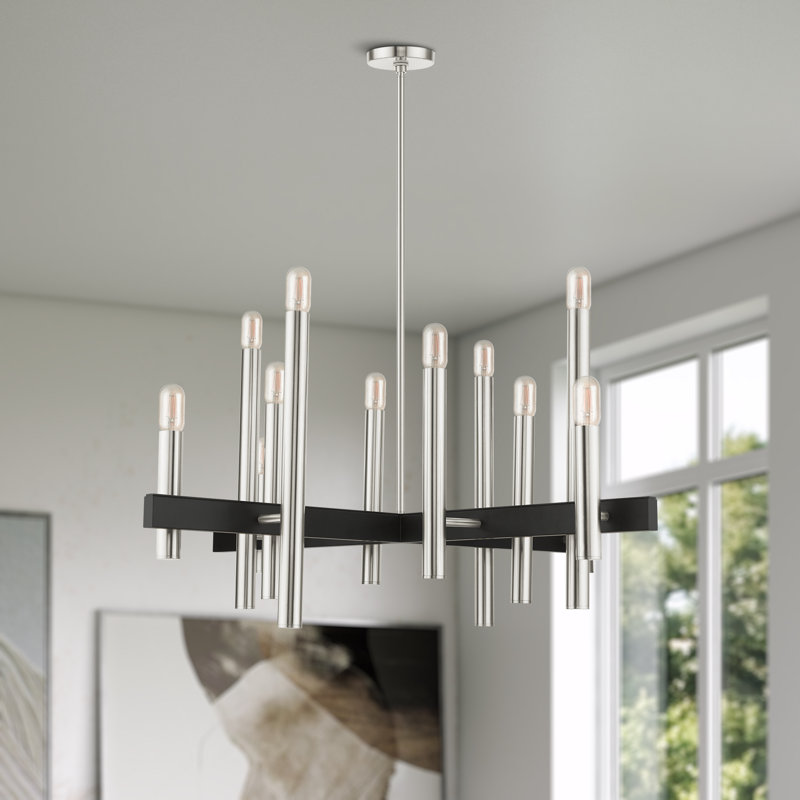 Lustre cylindrique moderne à 12 lumières Kaenel, Nickel brossé