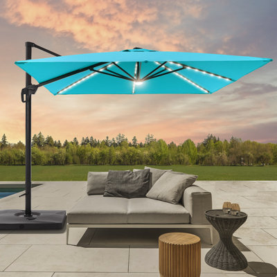 Parasol carré en porte-à-faux à lumière solaire 10 x 10 pi avec rotation à 360 °