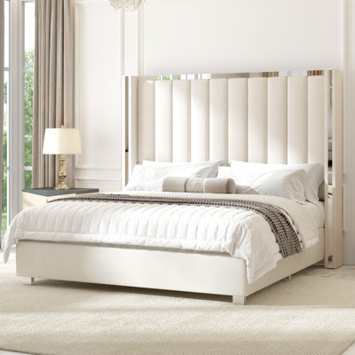 Gerasim Bed Frame with 58" Tall Headboard, Velvet Upholstered Platform Bed