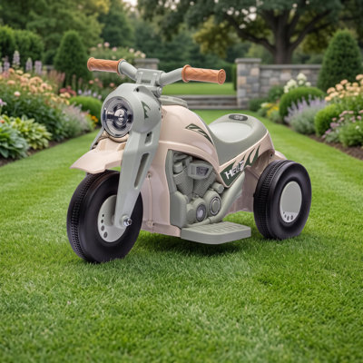 Voiture électrique à bulles pour enfants, batterie 6 V 4,5 Ah et moteur 22 W, 4 roues, pneus à chevrons, pour garçons et filles de 3 à 6 ans. Parfait pour s'amuser en extérieur. Couleur beige.