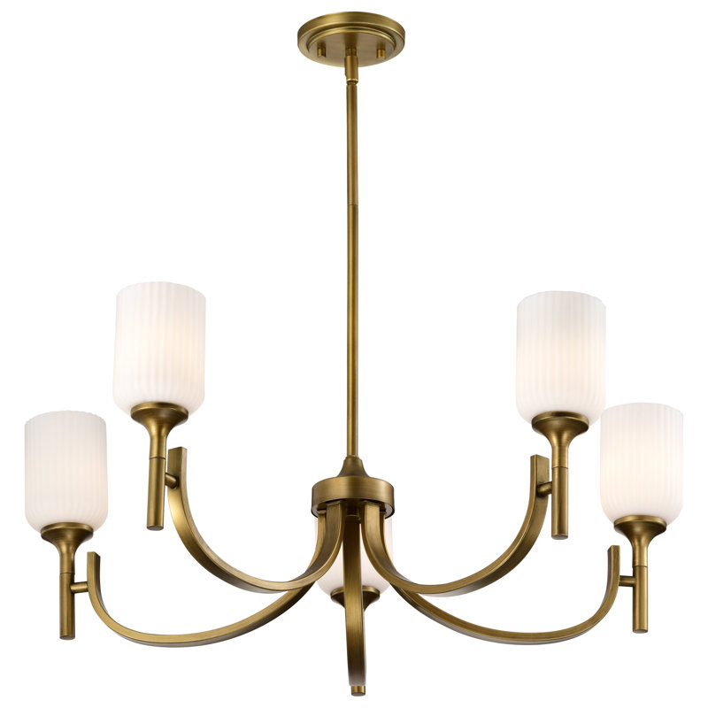Solara - Lustre - verre givré nervuré, 5 lumières, Laiton naturel, H 11 po x l 30 po x P 30 po