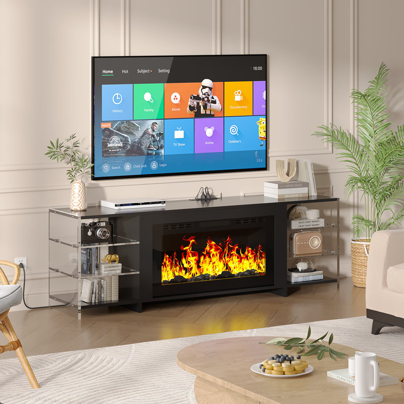 Eland 70.47'' TV Stand With Electric Fireplace, Black