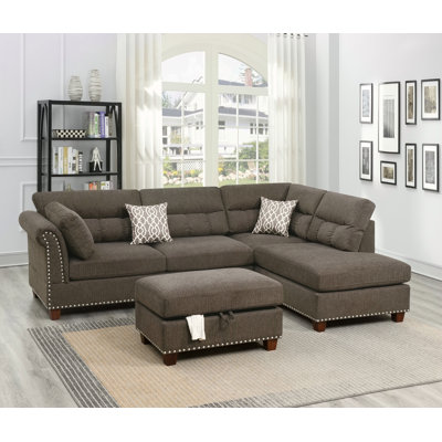 Canapé modulaire 3 pièces en tissu de velours brun clair