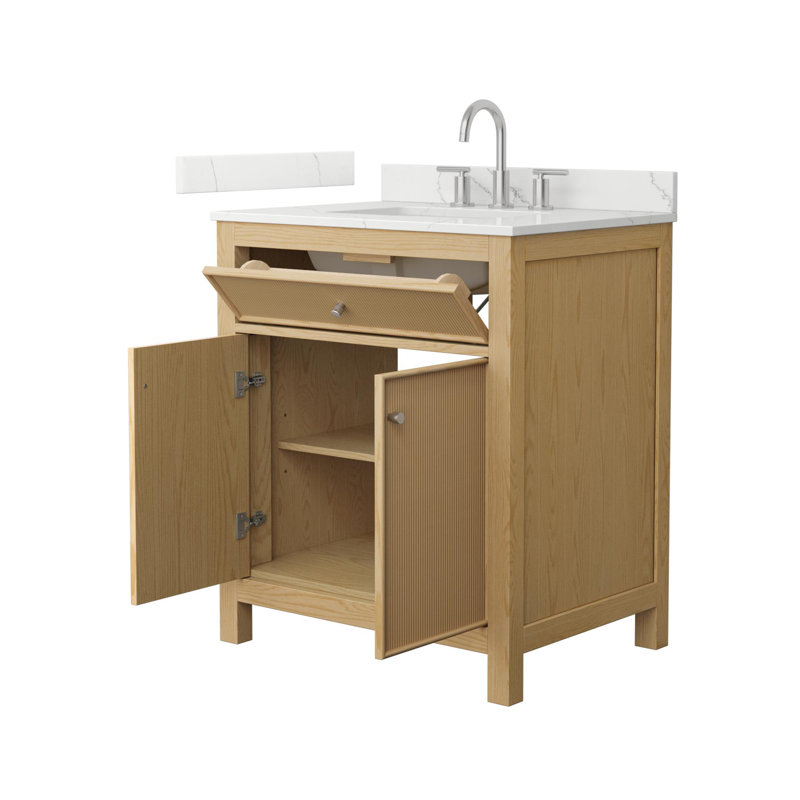 Pendry Freestanding Single Bathroom Vanity with Quartz Top, Brushed Nickel, Giotto Quartz, 24"
