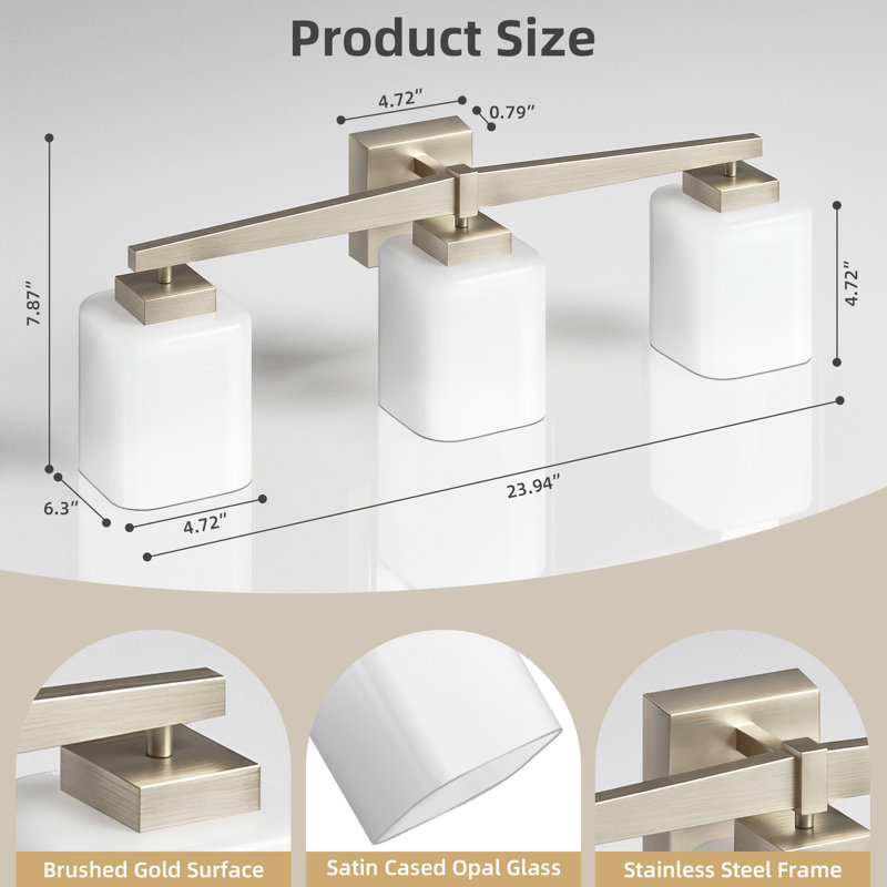 Éclairage carré pour meuble-lavabo, Nickel brossé + verre blanc