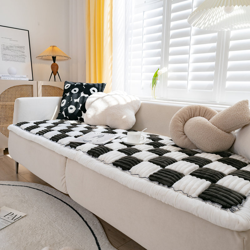 Housse pour canapé en velours côtelé doux, H 1,3 po x l 83 po x P 27,5 po, Velours côtelé noir / blanc