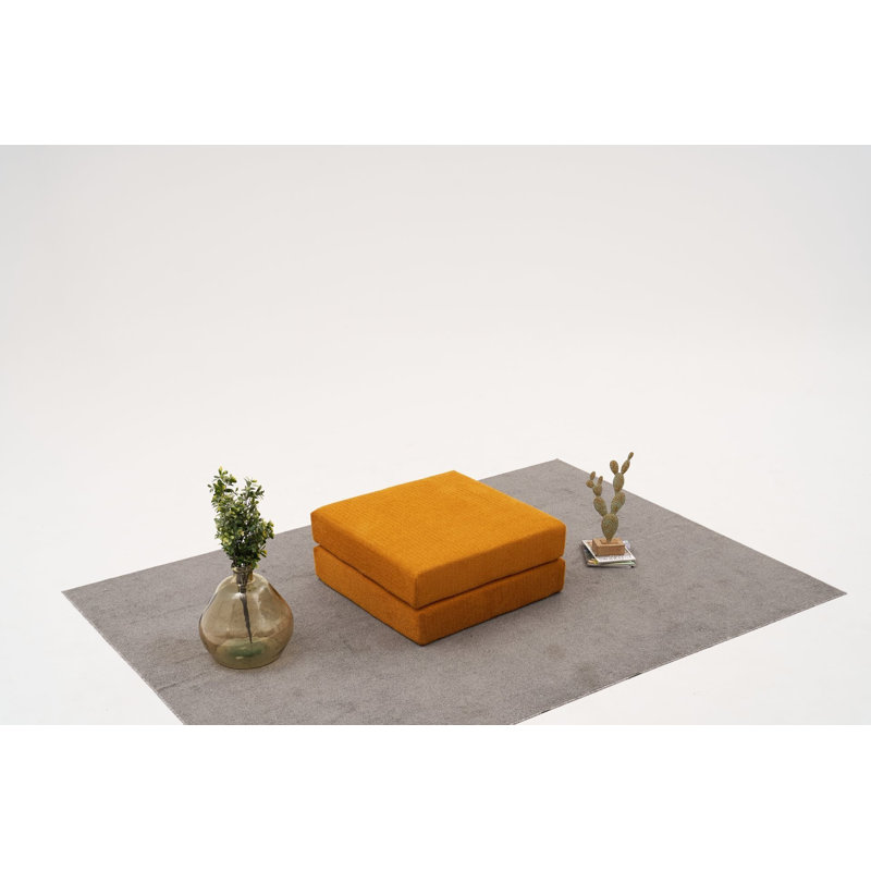 Stylish Chenille Pouffe, Orange, 37.4 x 16.9 x 37.4 Inches | 100% Environmentally Friendly Fabric, Soft Foam Cushioning for Comfort | Perfect for Living Room or Bedroom Use, Versatile and Chic Design