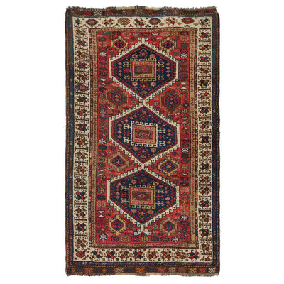 Red Vintage Traditional Turkish Wool Rug - 3'7"" x 6'3""