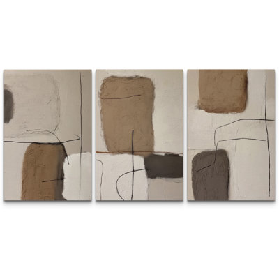 «Neutral Abstract Line Art», photos de salon, impression sur toile encadrée, 3 pièces