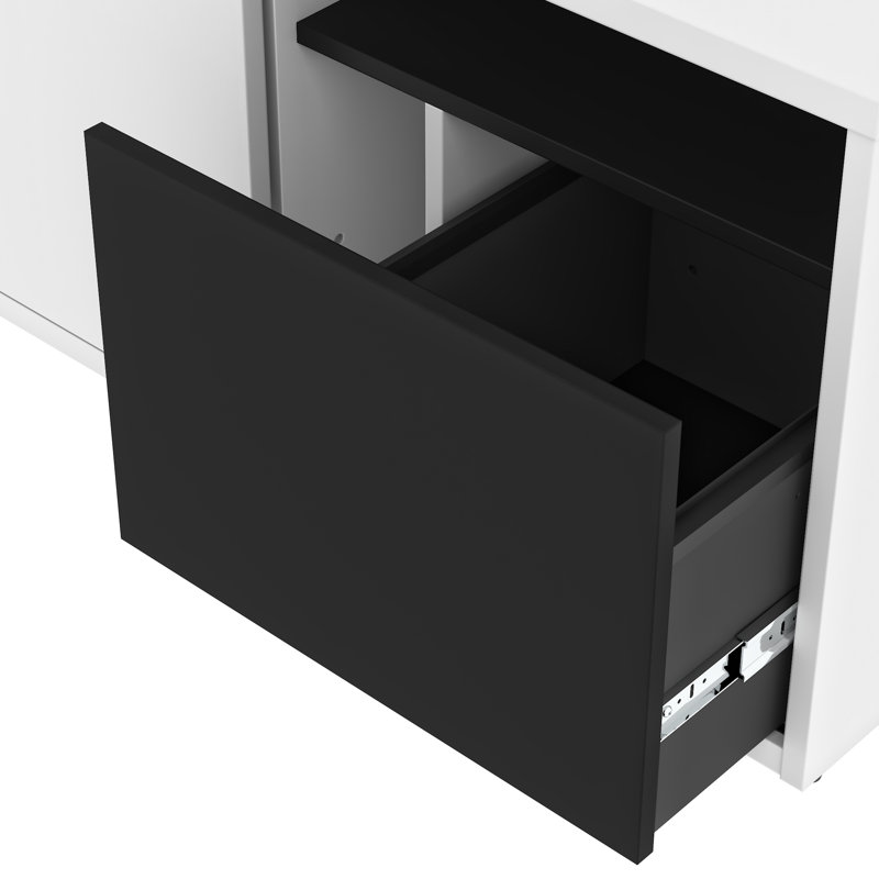 Hansel Adjustable L-Shaped Standing Desk, White/Black