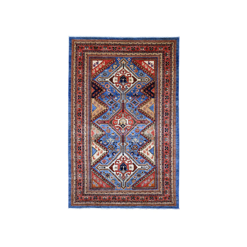 Tapis oriental rectangulaire en laine noué à la main bleu 5 pi 11 po x 9 pi 0 po - MOA10289844