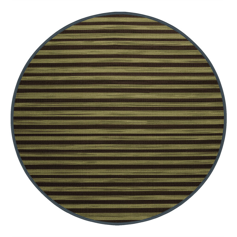 Tapis brun à rayures horizontales lavable à la machine, Rond 3 pi