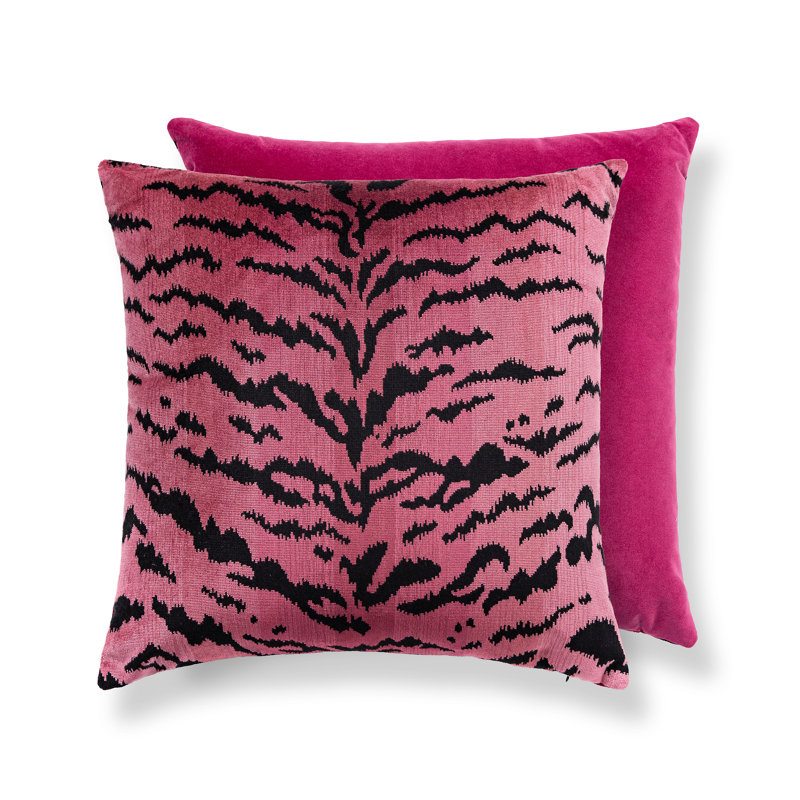 Wild Glamour Silk Pillow Cover & Insert, Red/Black/Fuchsia Animal Print, Square, 22" H x 22" W