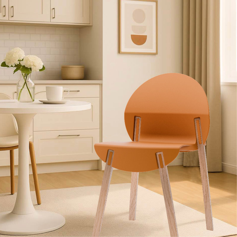 Ensemble de 4 chaises orange classiques - Pieds en bois de chêne rouge et ensemble de mobilier de salle à manger et de salon en PP