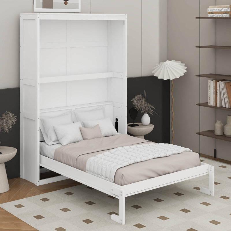 Murphy Bed Wall Bed With Shelves, Full/Double, White