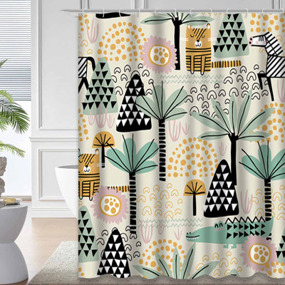 Safari Animals Zebra Alligator Tiger Tropical Shower Curtain with 12 Hooks