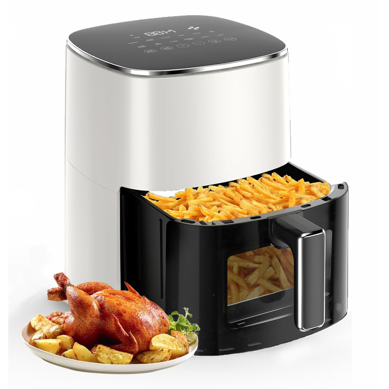 Air Fryer 12-In-1, Compact & Large 6-Qt With Viewing Window, Roast, Reheat, Dehydrate, Bake, Steam, Beige White