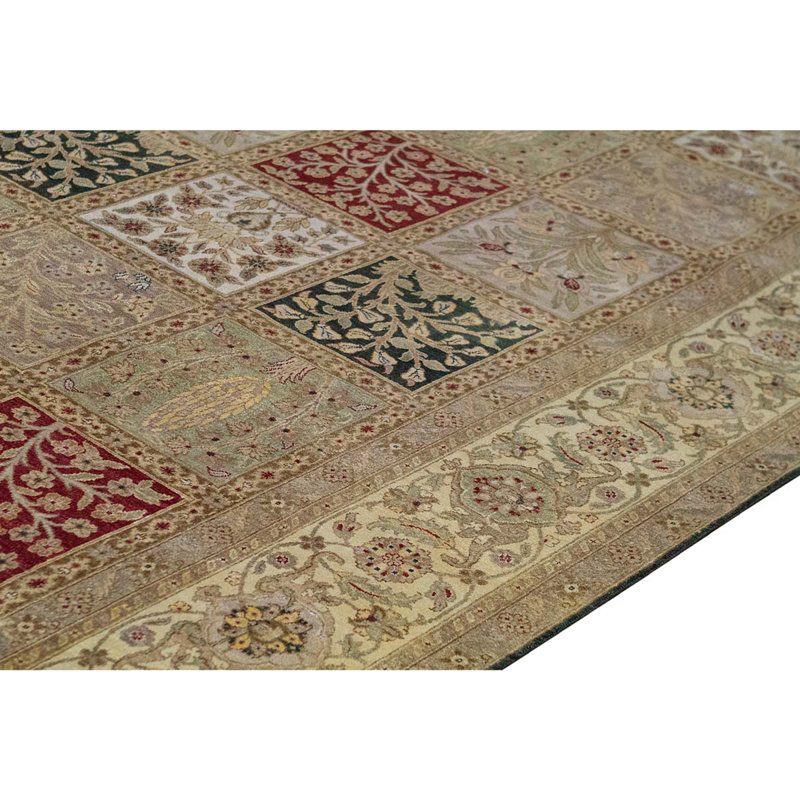Tapis rouge / brun / vert tissé à la main