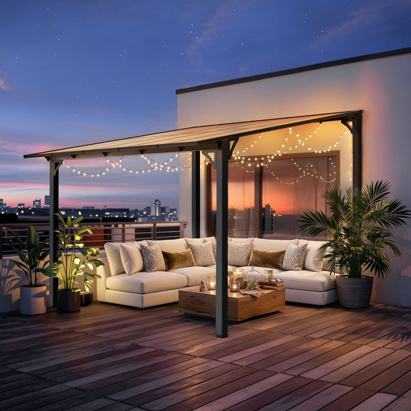 Pergola de jardin en aluminium 10 x 10 pi avec toit incliné incliné, H 97,2 po x l 117,6 po x P 108 po