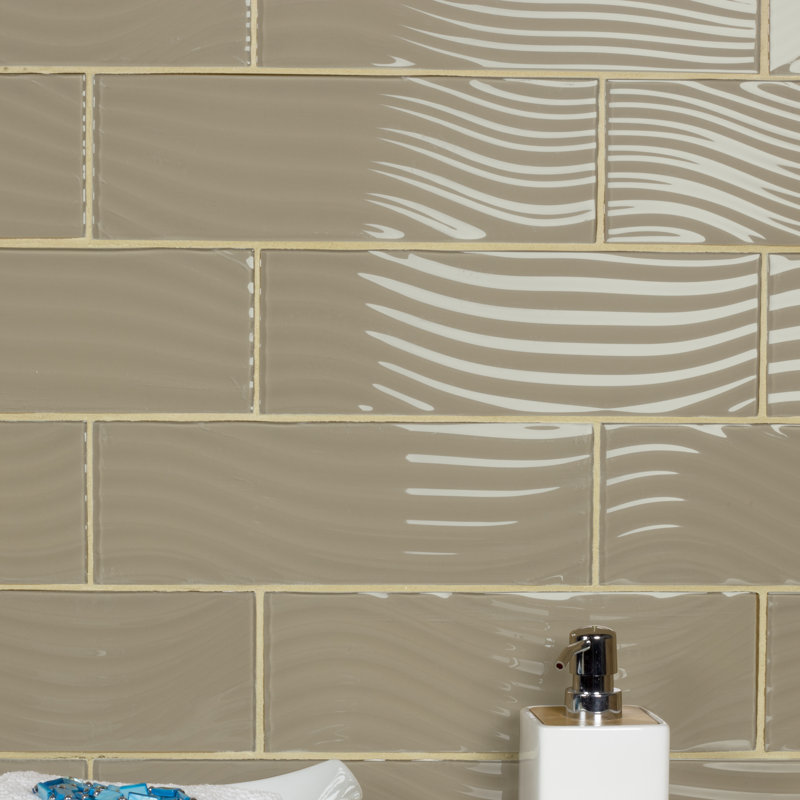 Pacific 4 in. x 12 in. Textured Glass Straight Edge Subway Decorative Kitchen & Bathroom Wall Tile, Tawny